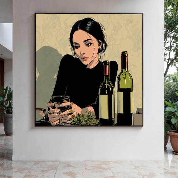 Chic Wine Lover Woman Pop Art Portrait With Wine Bottles Poster