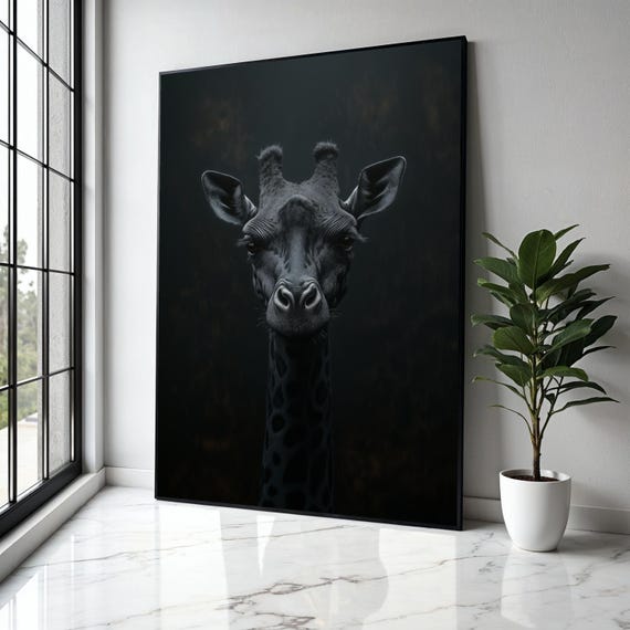 Monochrome Giraffe Portrait Canvas Black Animal Wall Art Safari Wildlife Decor Modern Minimalist Gift Home Print