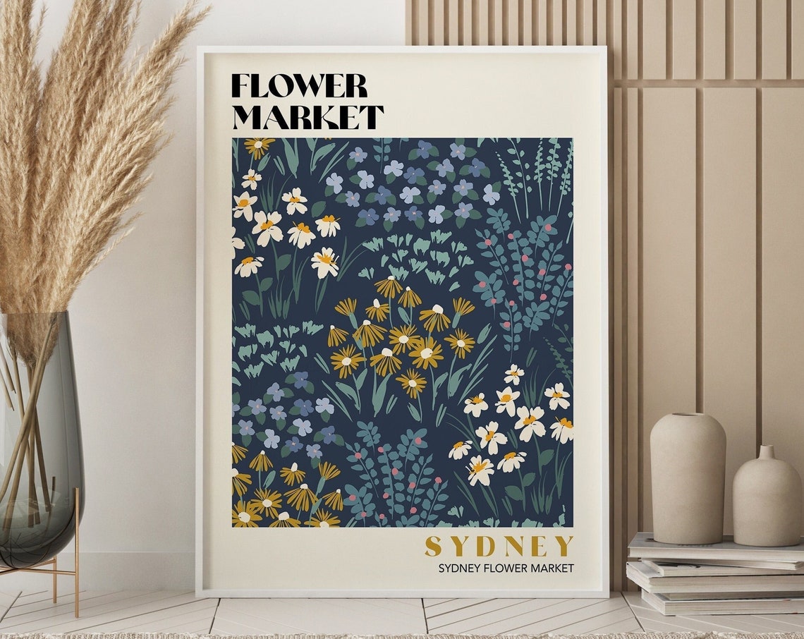 Flower Market Print Flower Market Sydney Poster Bright Flowers Art Poster Retro 70s Flower Market Boho Flower Market Print F027