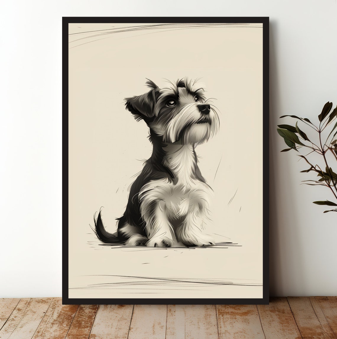 Schnauzer Puppy Monochrome Sketch Dog Lover Pet Lover Art Poster