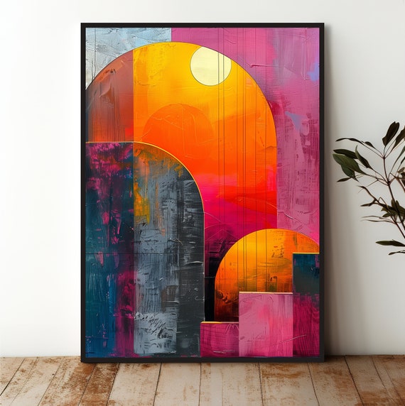 Vibrant Geometric Wall Art Print Modern Abstract Artwork For Home Office Decor Museum Quality Unframed Made In Usa