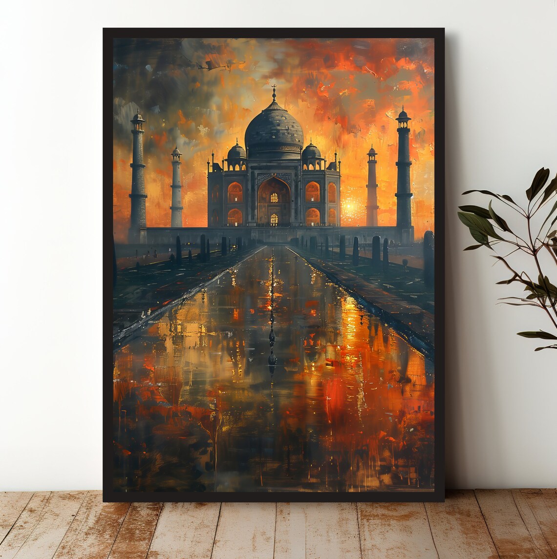 Taj Mahal Sunrise Golden Reflection India Travel Dreamy Art Poster