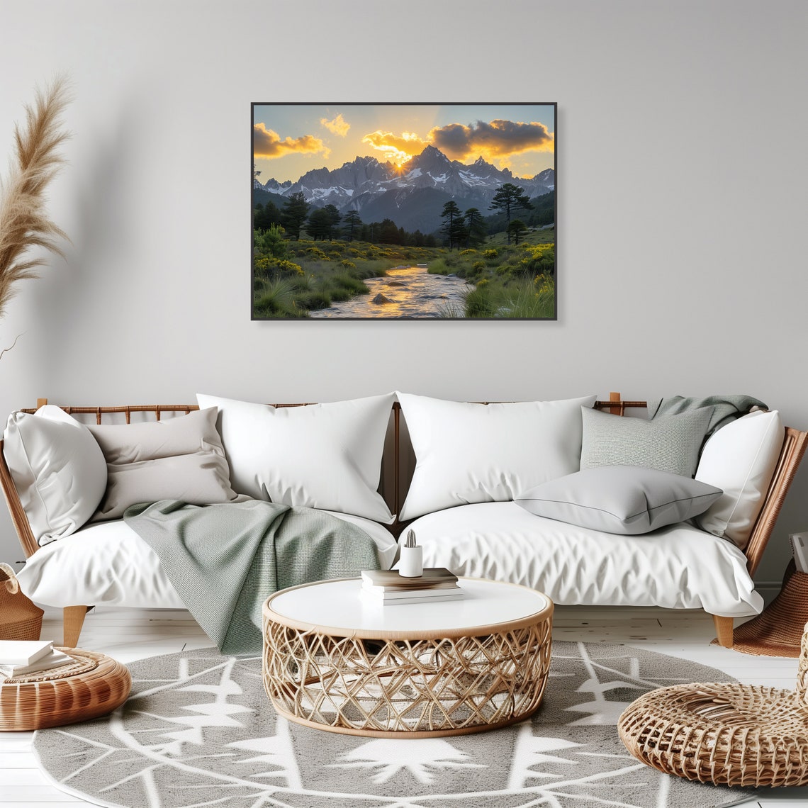 Epic Mountain River Sunset Golden Light Alpine Stream Art Poster - Image 2