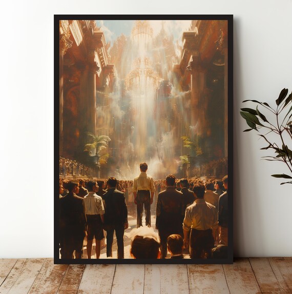 Glowing Heavenly Sanctuary Crowd Faith Inspired Spiritual Art Print