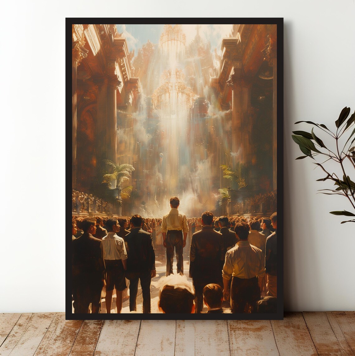 Glowing Heavenly Sanctuary Crowd Faith Inspired Spiritual Art Print