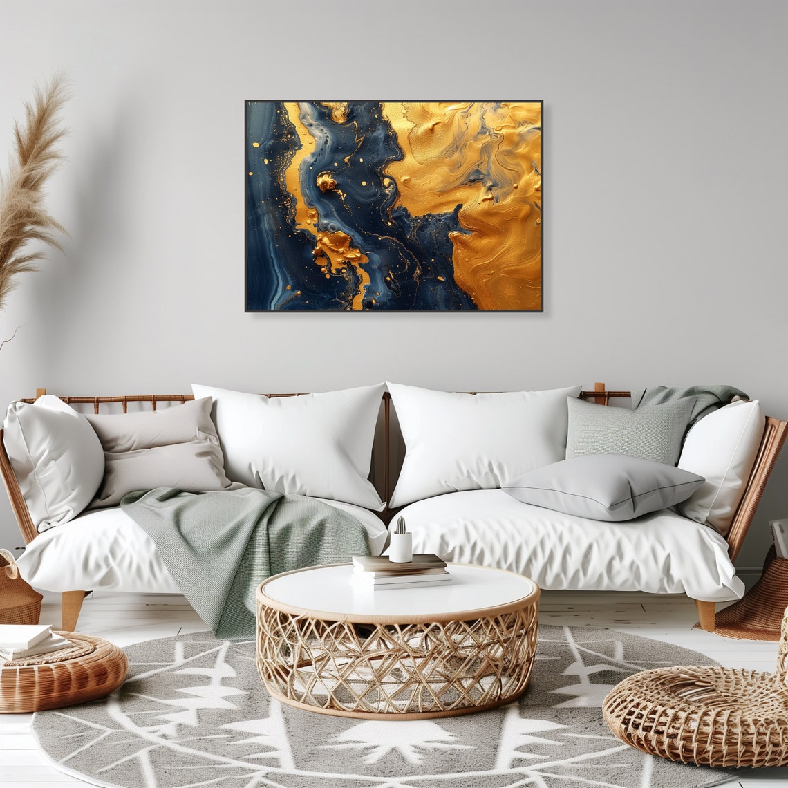 Navy Gold Marble Swirl Luxurious Abstract Metallic Art Poster - Image 2