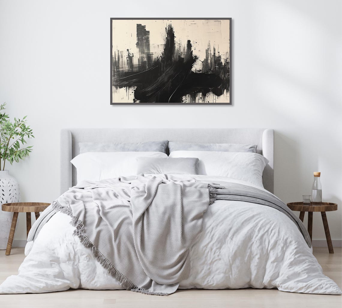 Black And White Abstract Brushstroke Drip Painting Minimalist Poster - Image 2