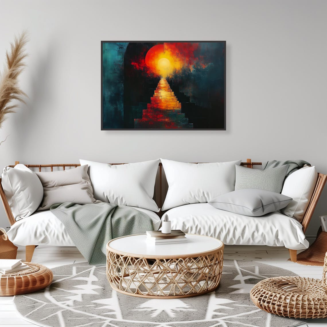 Abstract Stairway Toward Glowing Sunset Mystical Scene Wall Art - Image 2