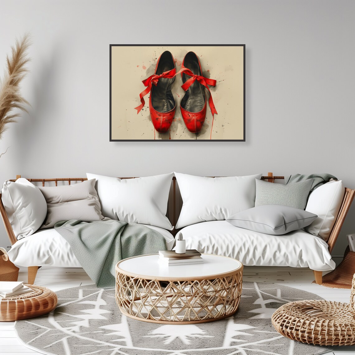 Red Ballet Shoes With Ribbons Watercolor Dance Decor For Girls Room Poster - Image 5