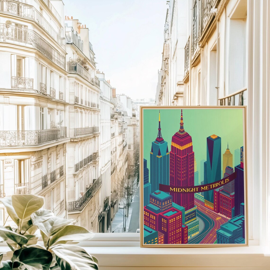 Midnight Metropolis Cityscape, Retro Futuristic Skyline - Image 3