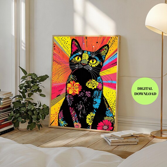 Floral Cat Pop Art, Pet Lovers