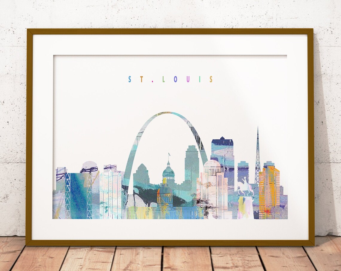 Saint Louis Watercolor City Skyline Gateway Arch Print Modern Gift