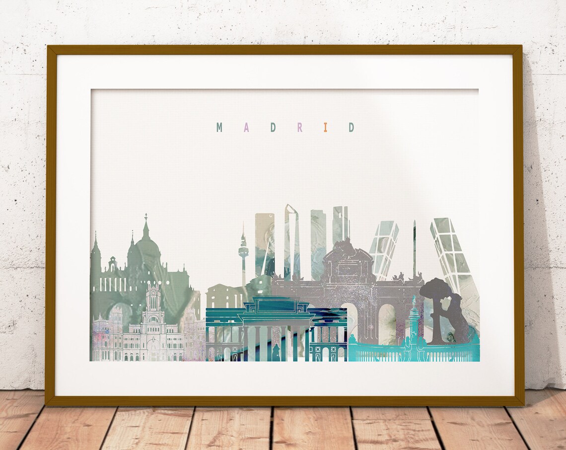 Madrid Watercolor City Skyline Spain Landmarks Print Decor Gift