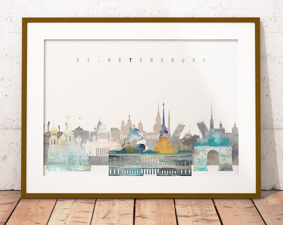Saint Petersburg Russia Watercolor Skyline Domes Cityscape Poster