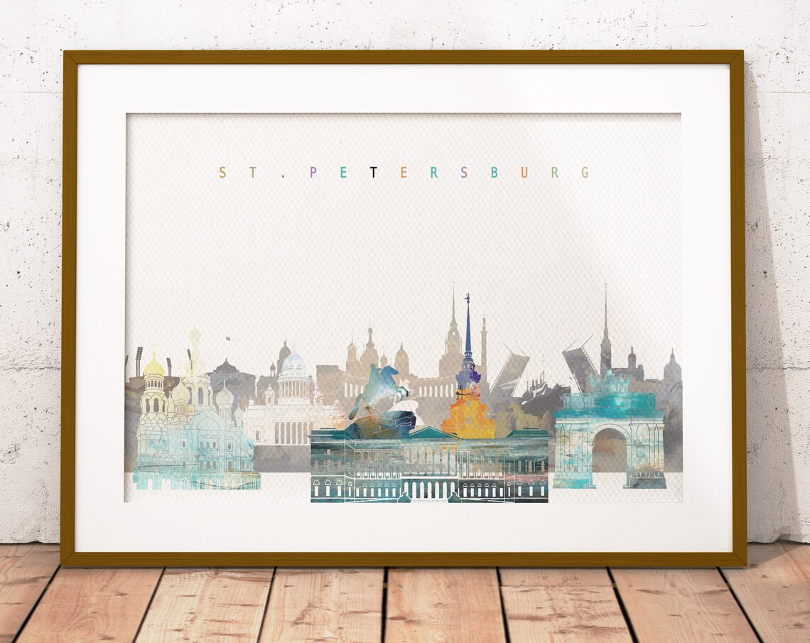 Saint Petersburg Russia Watercolor Skyline Domes Cityscape Poster