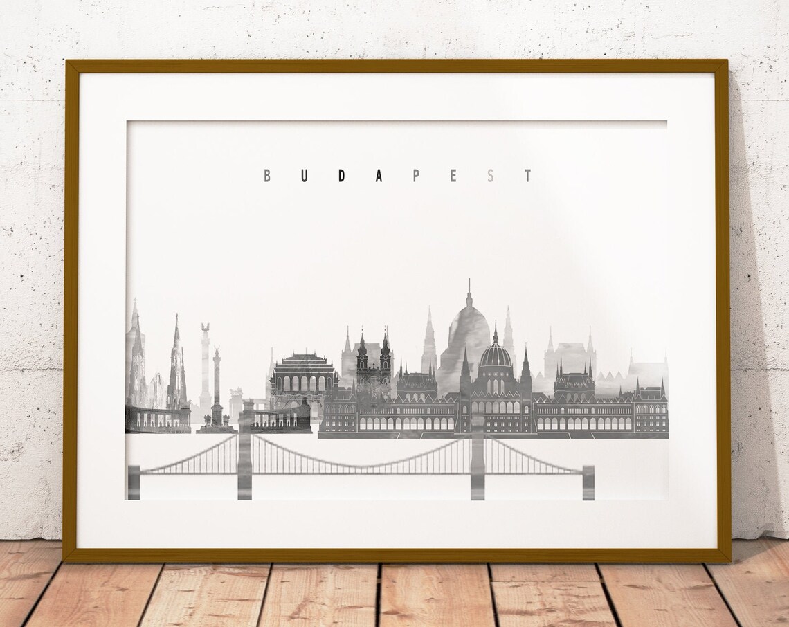 Budapest Black and White City Skyline Hungary Print Decor Modern Gift