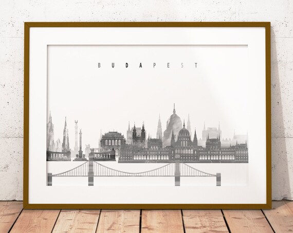 Budapest Black and White City Skyline Hungary Print Decor Modern Gift