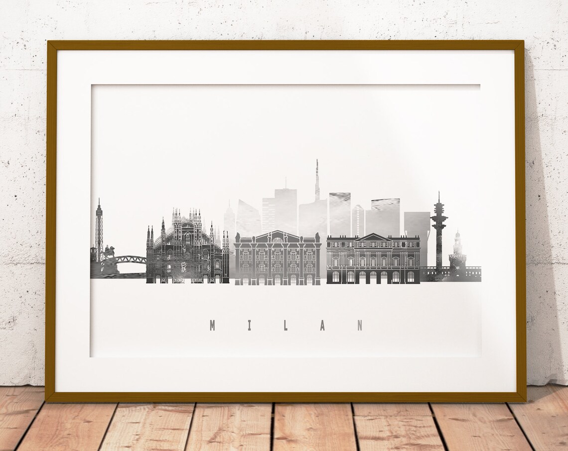 Milan Black and White City Skyline Italy Print Home Decor Modern Gift