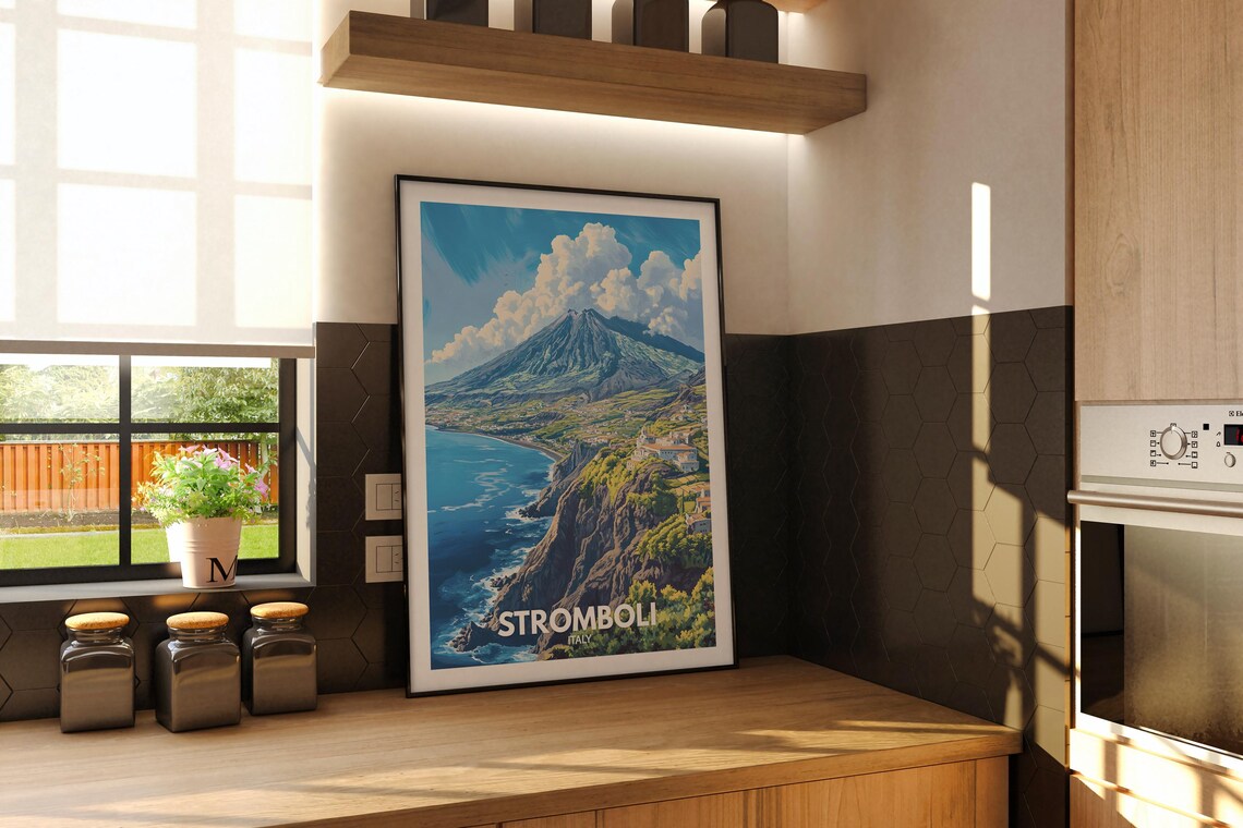 Stromboli Italy Volcano Coastal Village Aeolian Travel Poster - Image 2
