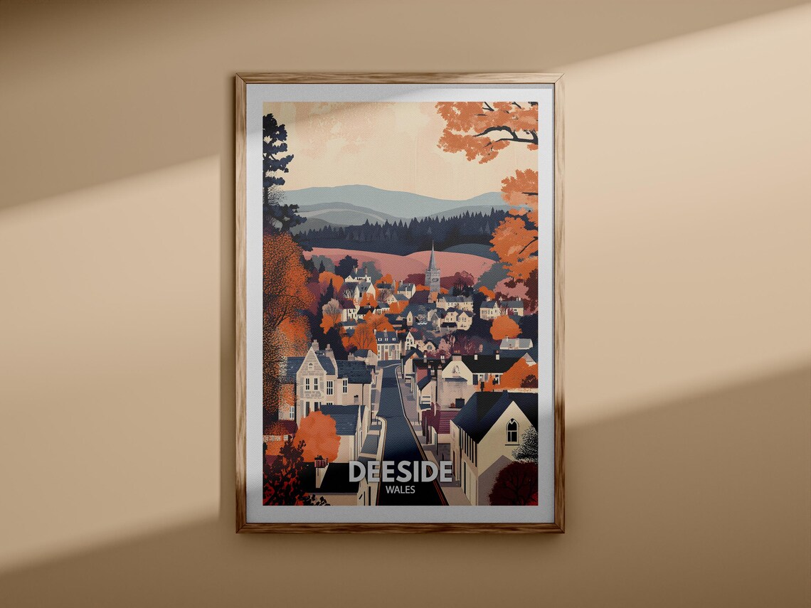 Deeside Wales Autumn Village Street Church Spire Scenic Travel Poster - Image 3