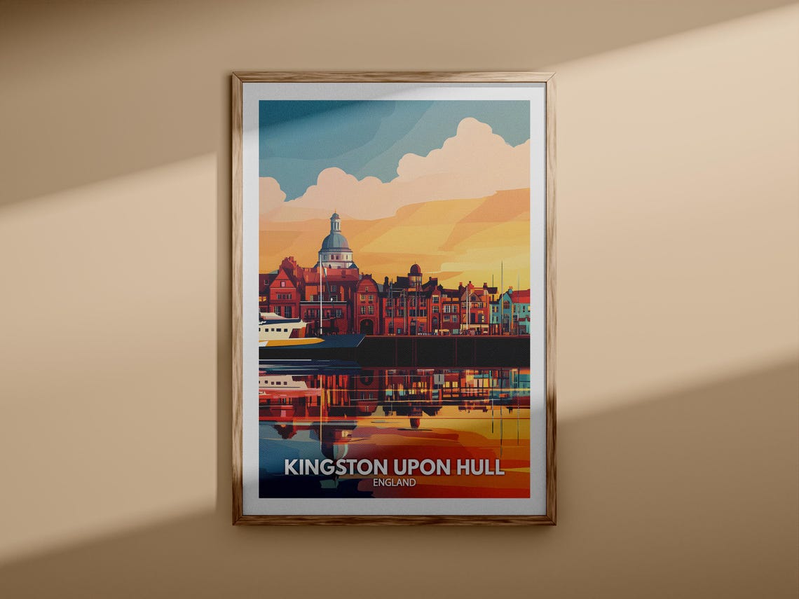 Kingston Upon Hull England Waterfront Sunset Reflection Travel Poster - Image 3
