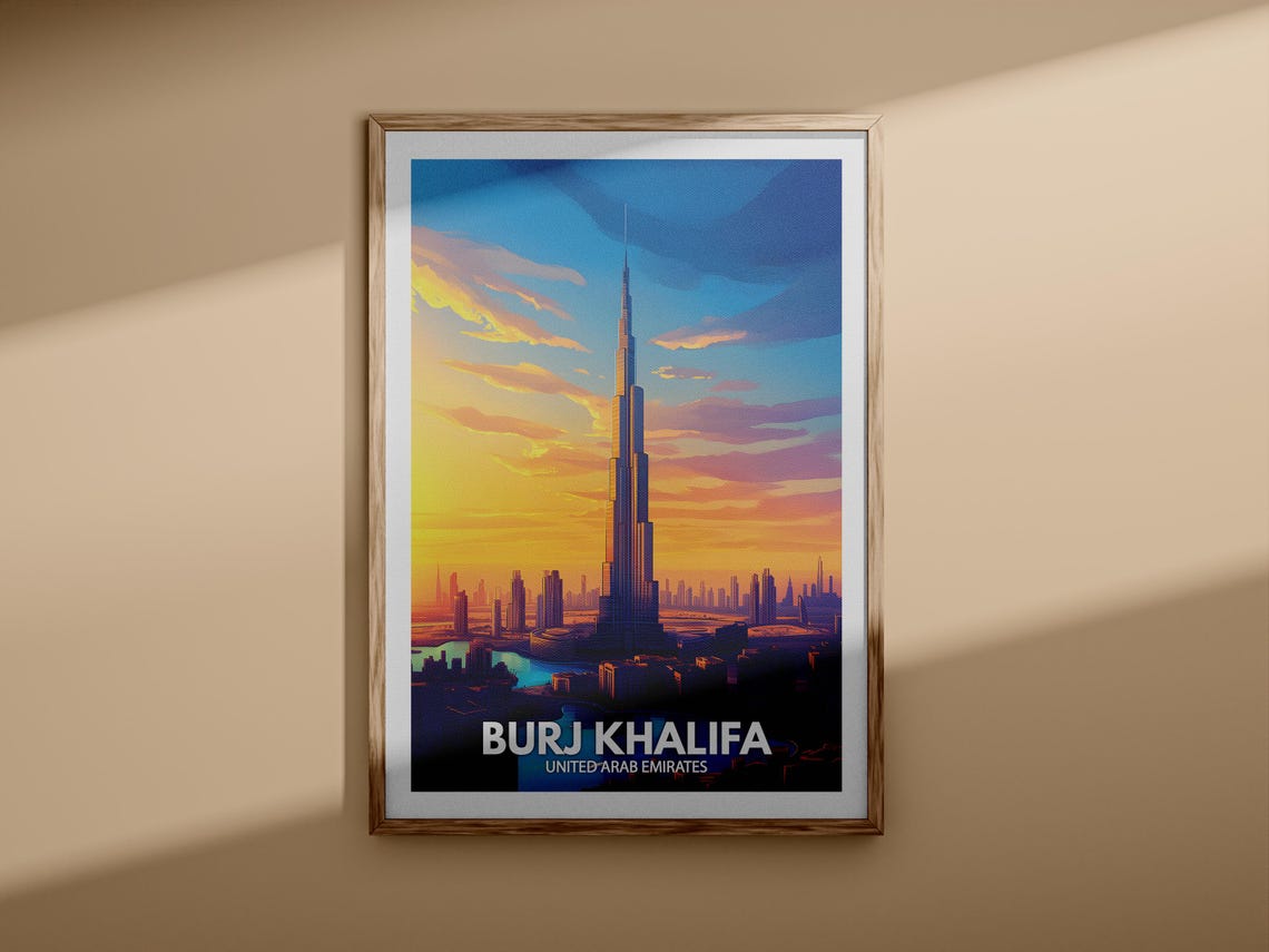 Burj Khalifa United Arab Emirates Sunset Skyline Travel Poster - Image 3