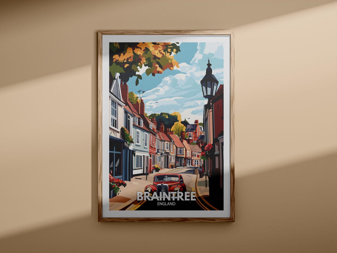 Braintree England Vintage Town Street Classic Car Travel Poster - Image 3