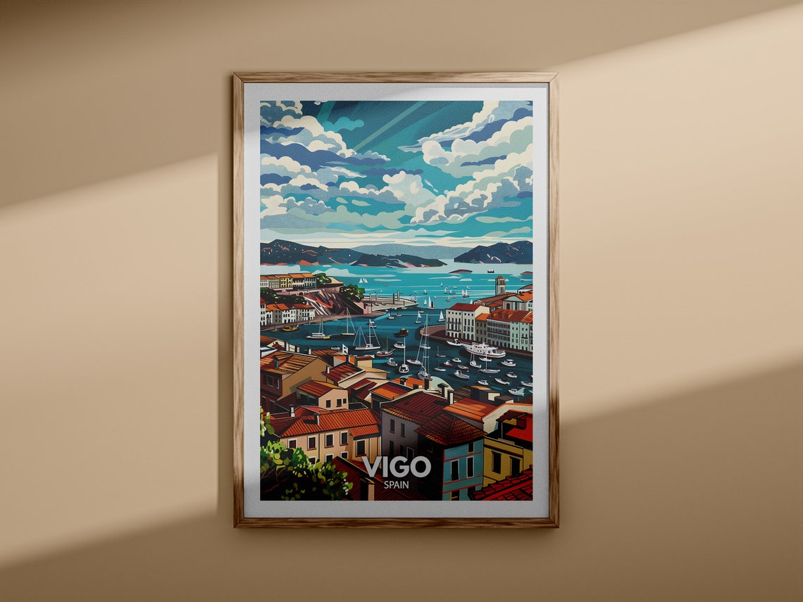 Vigo Spain Sailboat Harbor Galicia Coast Vintage Travel Poster - Image 3