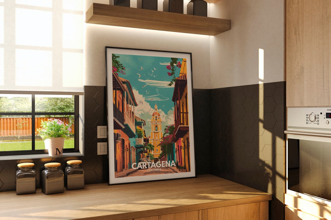 Cartagena Colombia Clock Tower Colonial Street Travel Poster - Image 2