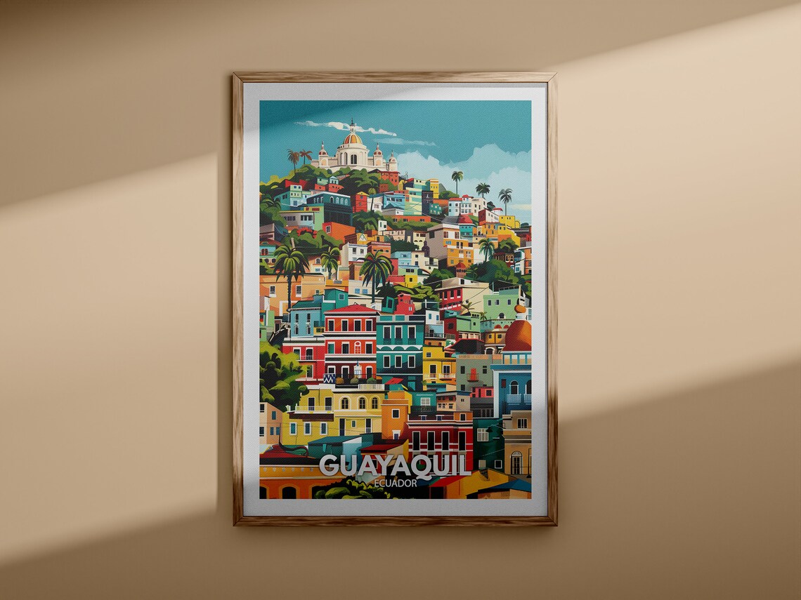 Guayaquil Ecuador Travel Poster Colorful Hillside Old Town Cityscape - Image 3