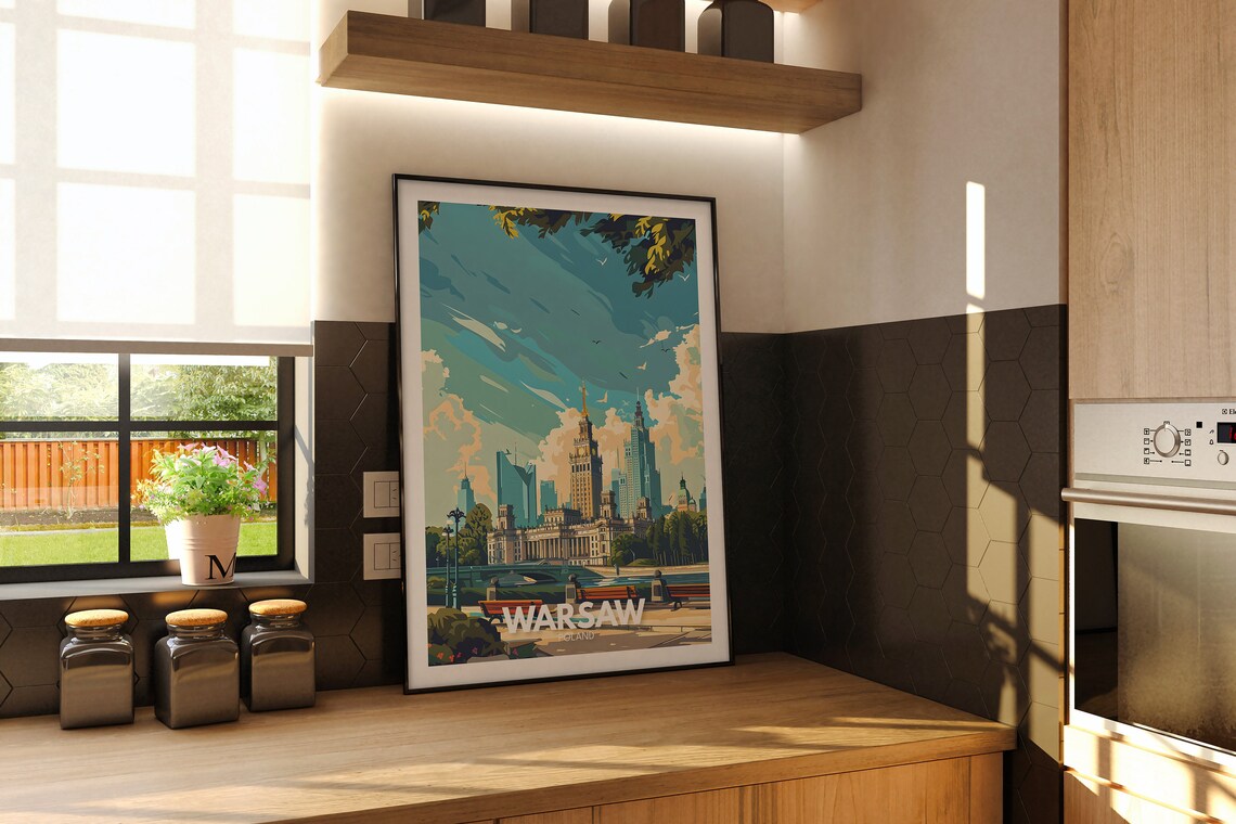 Warsaw Poland Travel City Skyline Vintage Style Travel Poster - Image 2