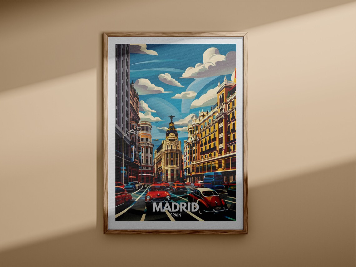 Madrid Spain Gran Via Street Classic Cars City Travel Poster - Image 3