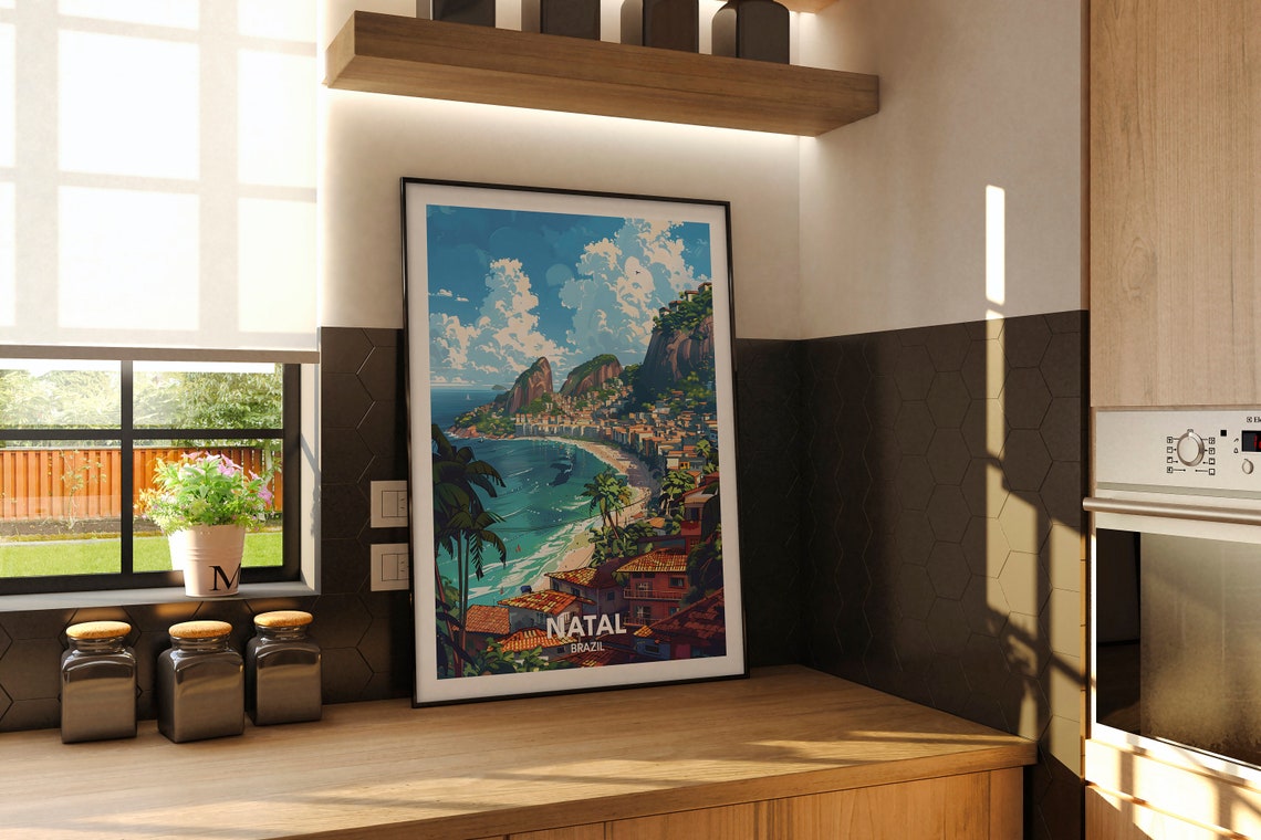 Natal Brazil Coastal Hills Beach City Ocean View Travel Poster - Image 2