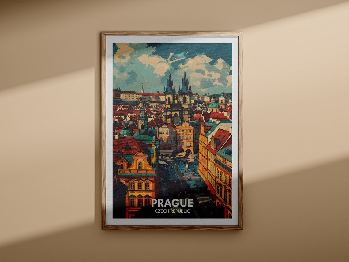Prague Czech Republic Old Town Square Skyline Sunset Travel Poster - Image 3
