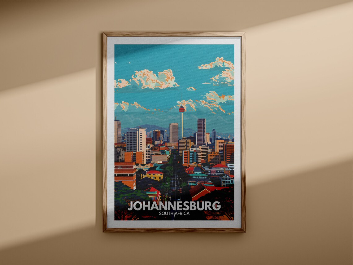 Johannesburg South Africa Retro Skyline Cityscape Travel Poster - Image 3