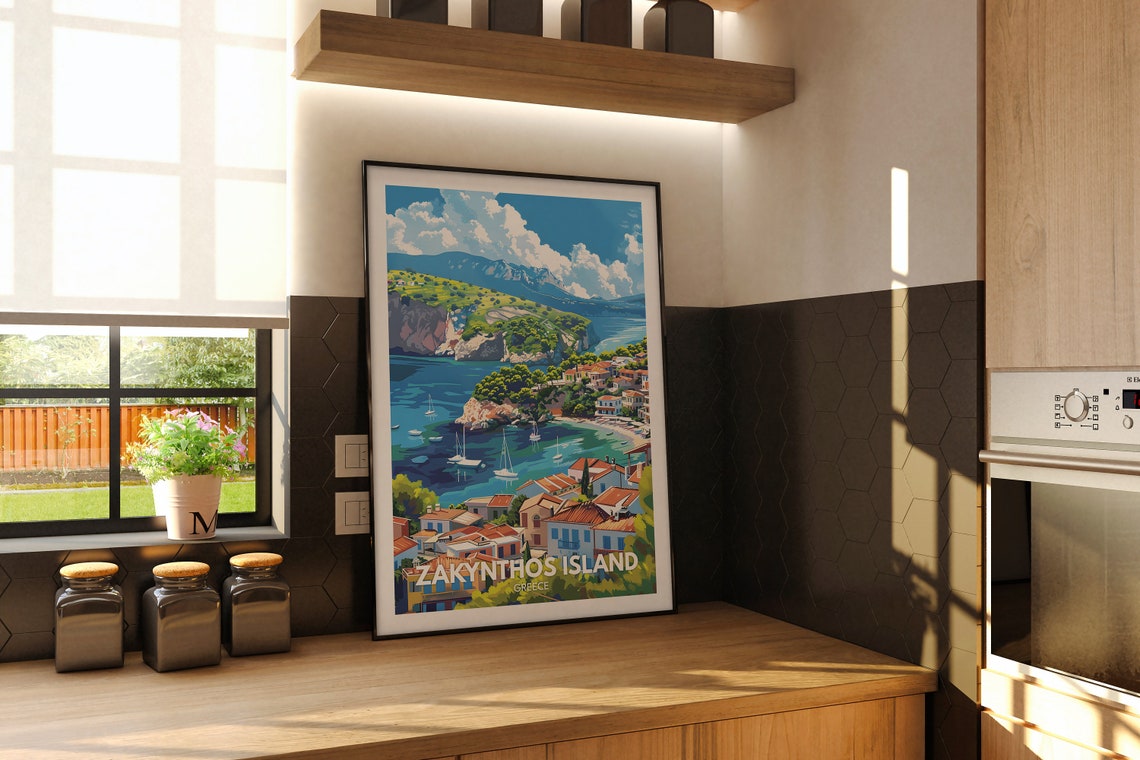 Zakynthos Island Greece Harbor Sailboats Vintage Travel Poster - Image 2