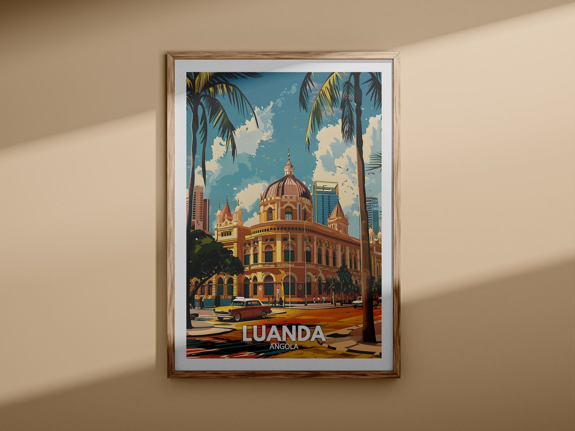 Luanda Angola Colonial Building Palm Trees Travel Poster Art - Image 3