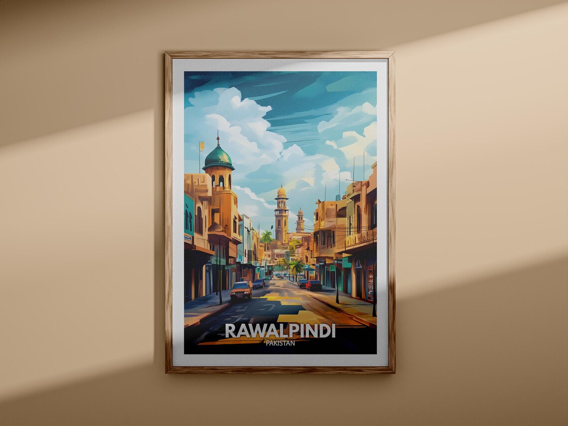 Rawalpindi Pakistan Street Mosque Dome Vintage Travel Poster - Image 3