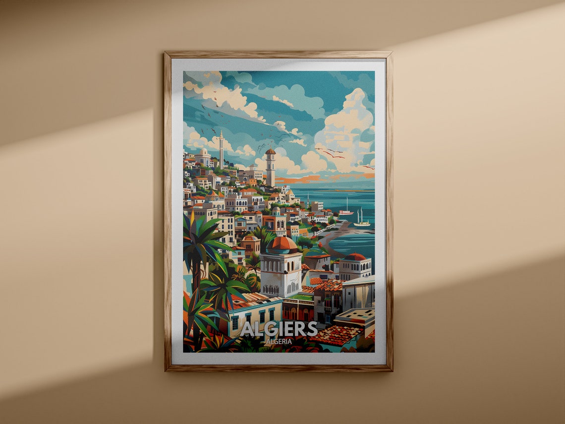 Algiers Algeria White City Hill Seaside Casbah View Travel Poster - Image 3