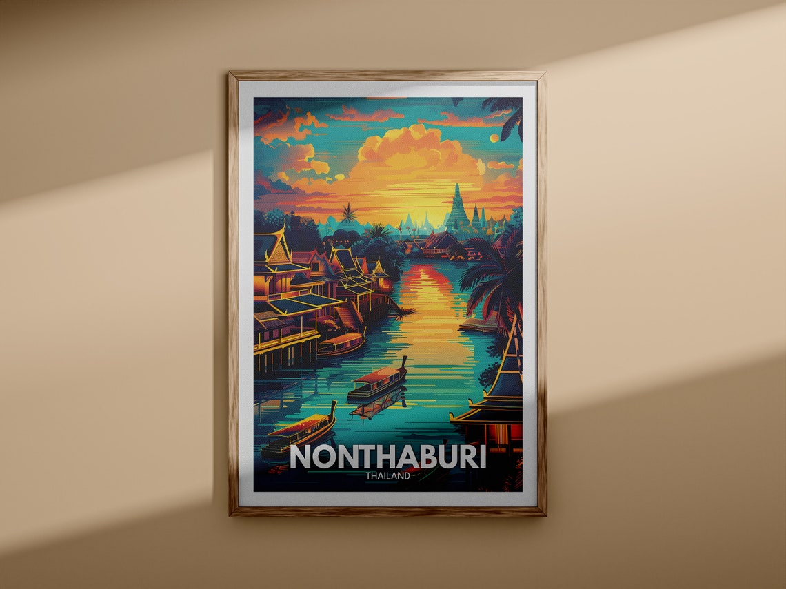 Nonthaburi Thailand River Evening Sunset Temple Stupa Travel Poster - Image 3