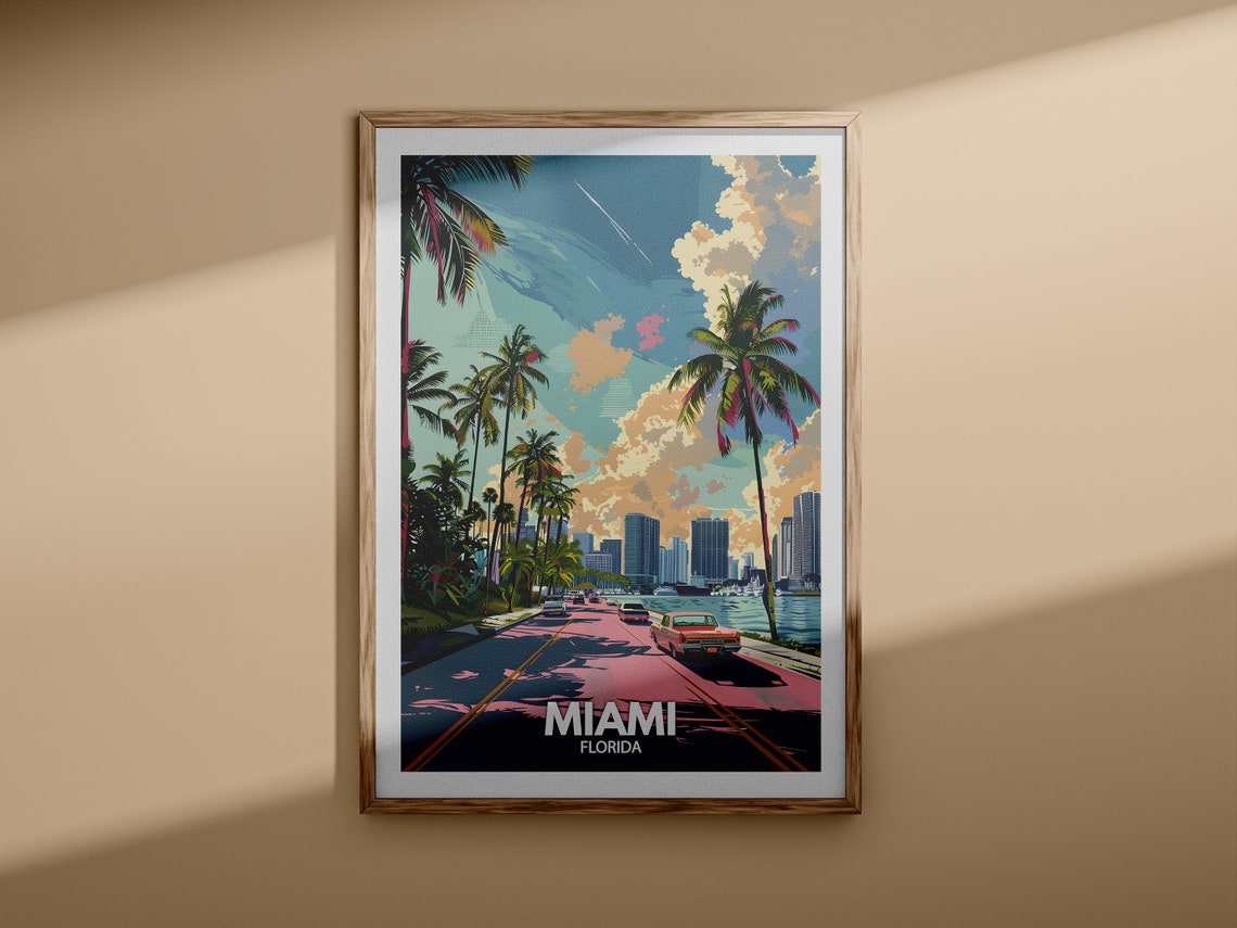 Miami Print Miami Travel Poster Florida Wall Art Print United States Travel Home Decor Usa City Poster - Image 3