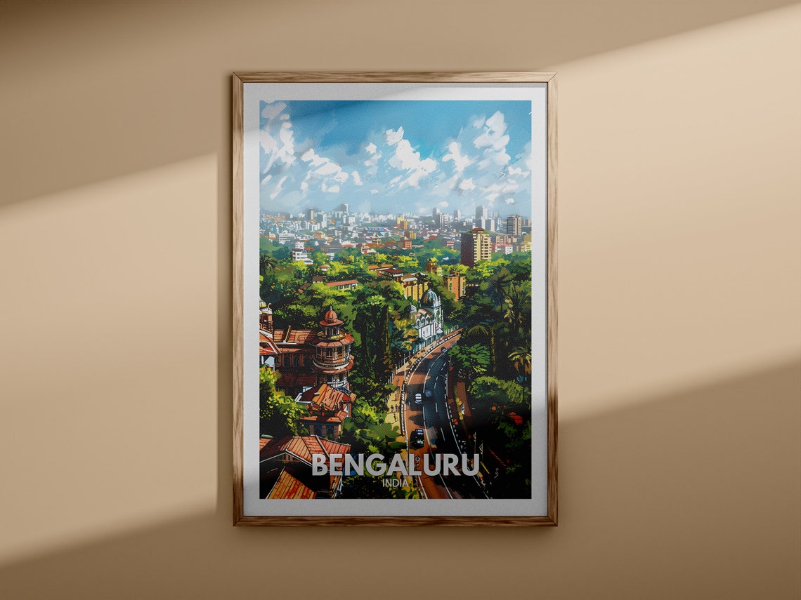 Bengaluru India City Skyline with Tree Lined Avenue Travel Poster - Image 3