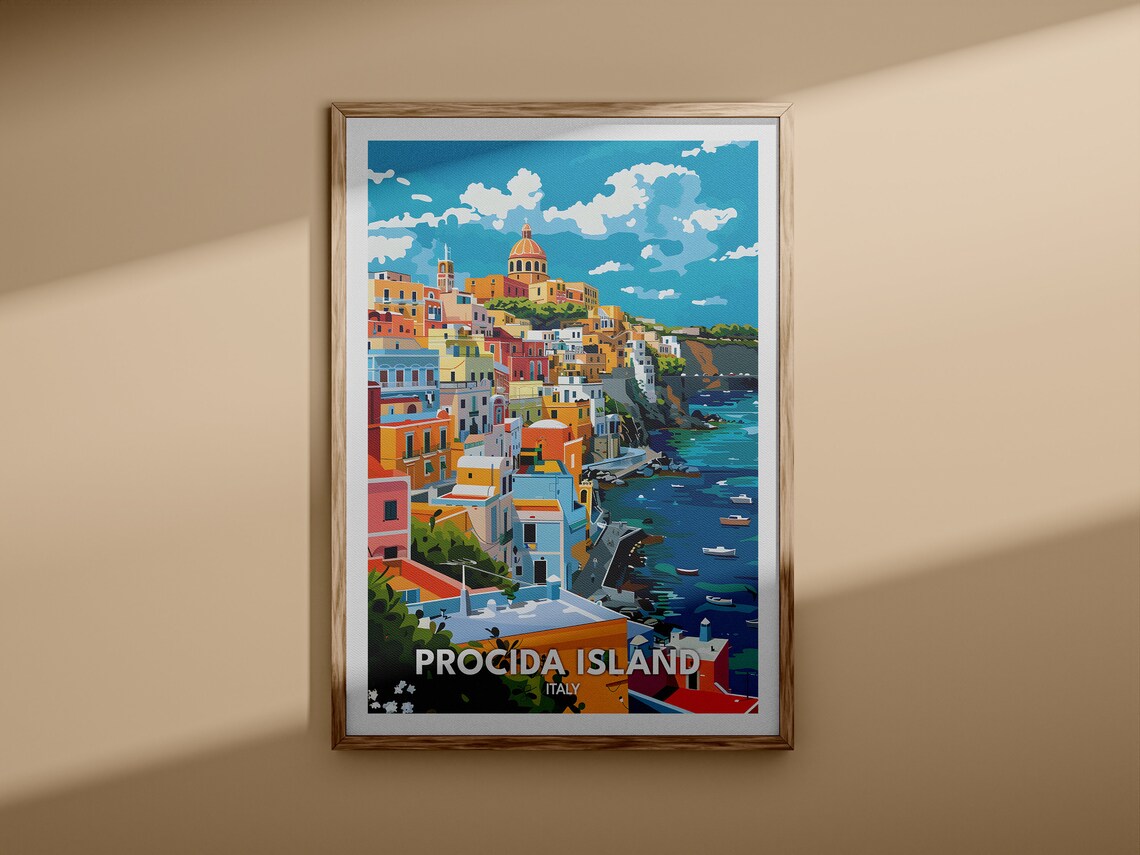 Procida Island Italy Colorful Pastel Coast Village Scene Poster - Image 3