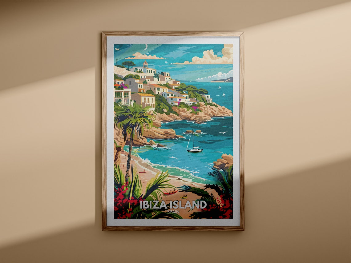 Ibiza Island Spain Sunlit Beach Coastal Cove Vintage Travel Poster - Image 3