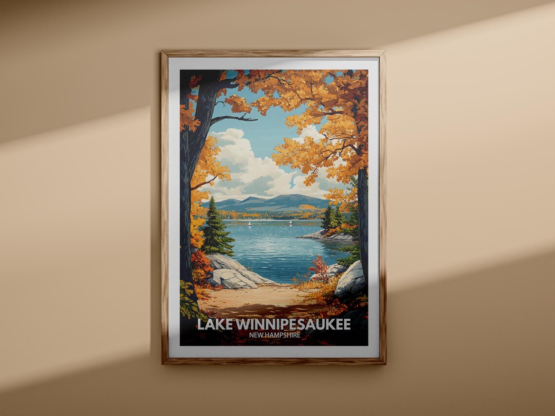 Lake Winnipesaukee New Hampshire Autumn Foliage Sailboat Travel Poster - Image 3