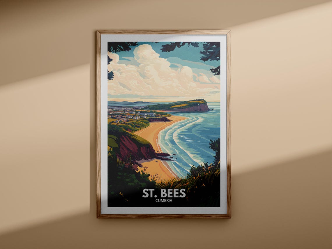 St. Bees Cumbria Sandy Beach Headland Cliffs Coastal Travel Poster - Image 3