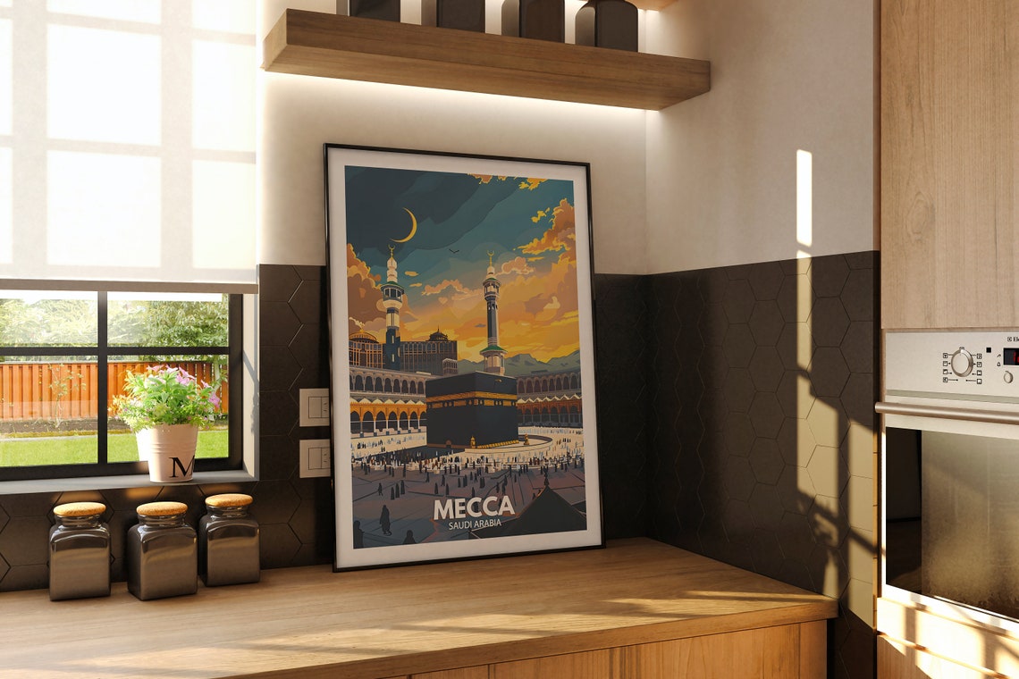 Mecca Saudi Arabia Kaaba Minarets Crescent Sunset Travel Poster - Image 2