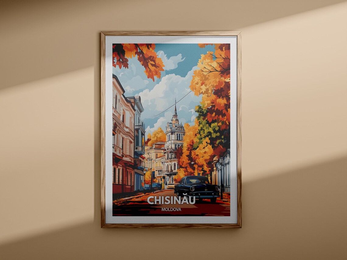 Chisinau Moldova Autumn Street Vintage Car Historic City Travel Poster - Image 3
