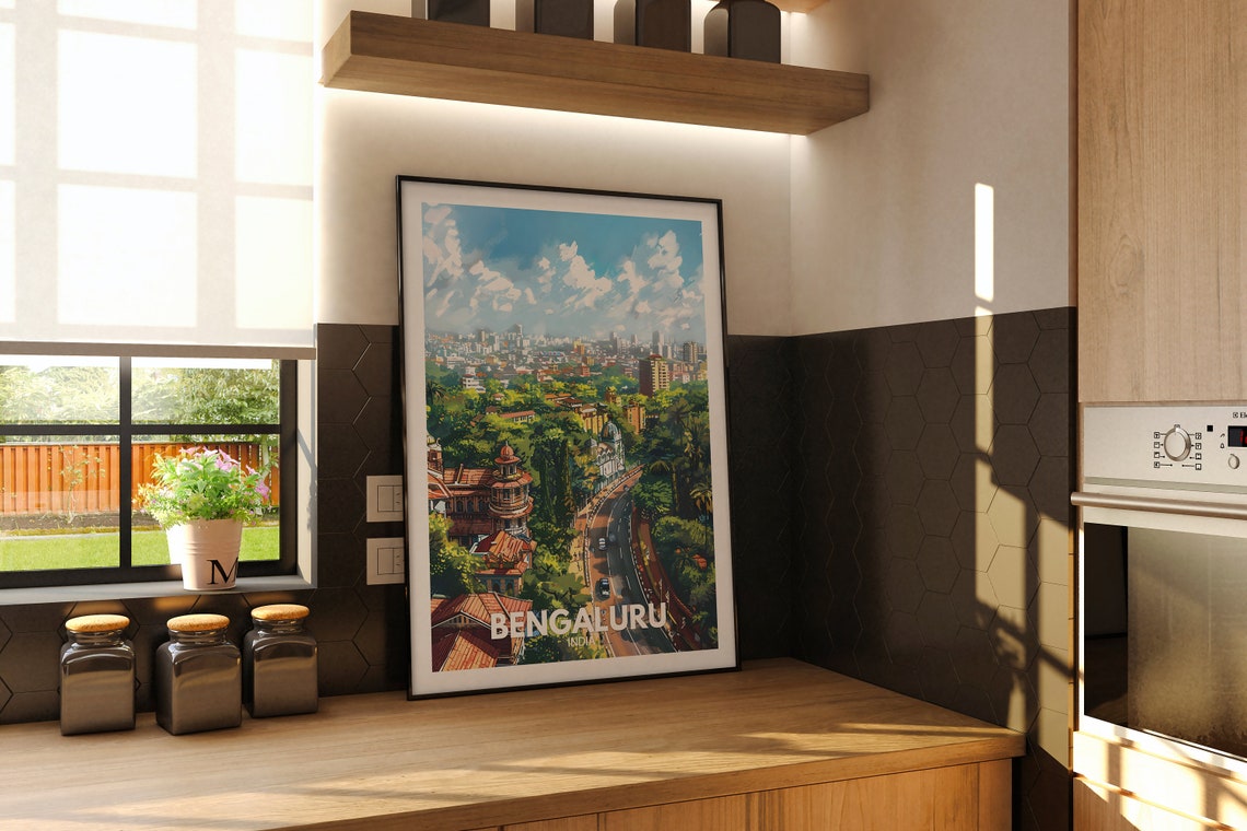 Bengaluru India City Skyline with Tree Lined Avenue Travel Poster - Image 2