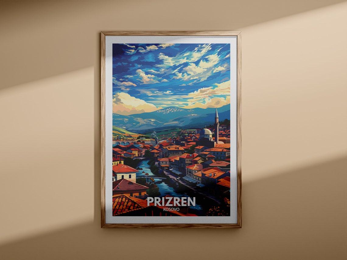 Prizren Kosovo Old Town Minaret River Mountains Vintage Travel Poster - Image 3